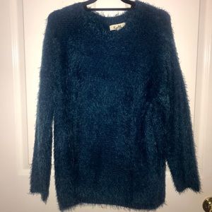 fuzzy blue sweater